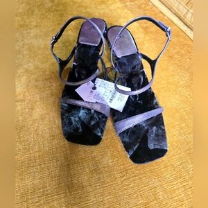 NWT ZARA SILVER/ GREY VELVET PRINT HEELED SANDALS NEW SIZE 9